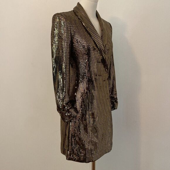 Zara Gold Metallic Sequin Blazer Dress XS - Picture 4 of 16